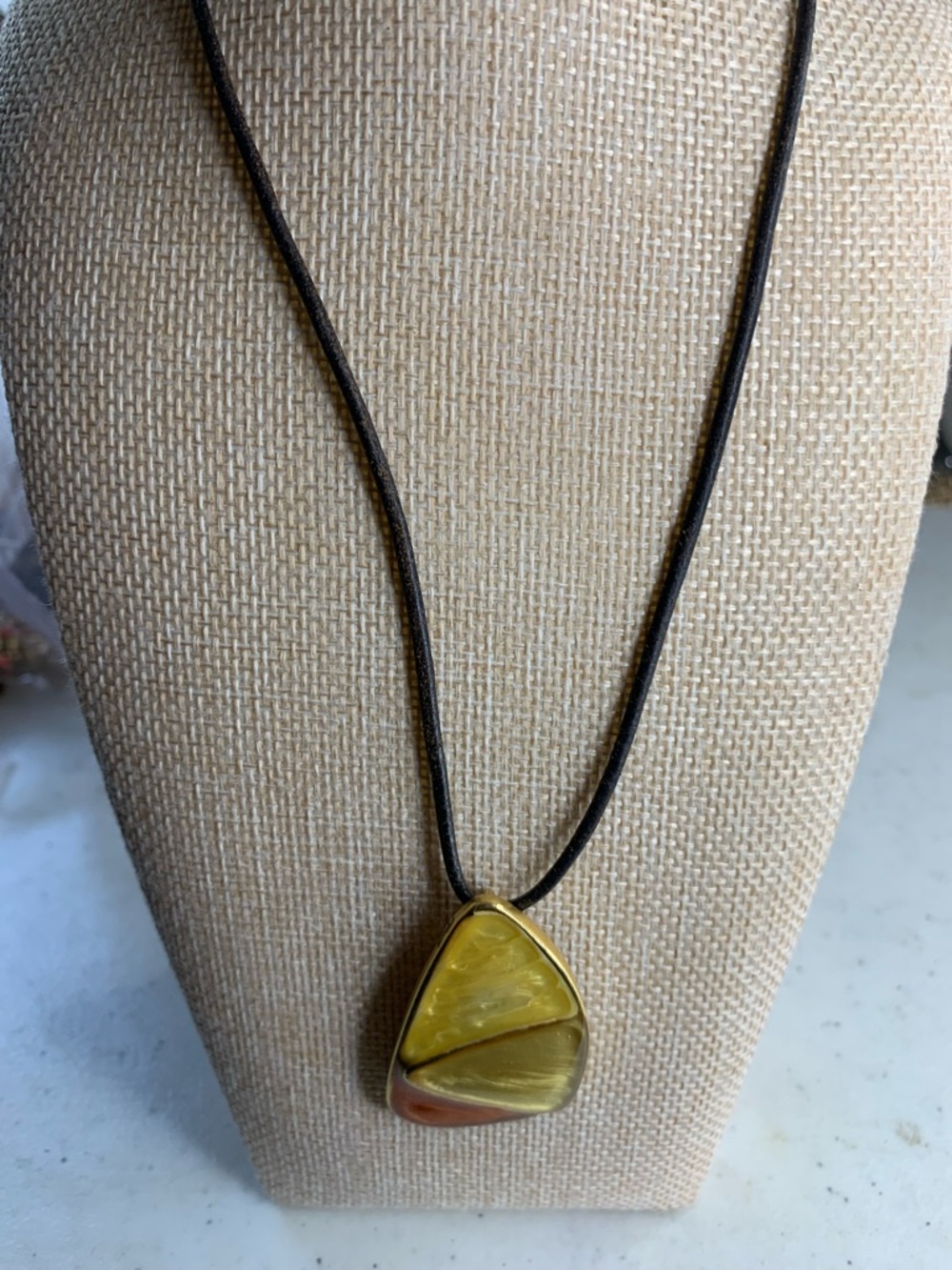 Chico's Yellow Triangle Pendant Necklace with Brown Cord
